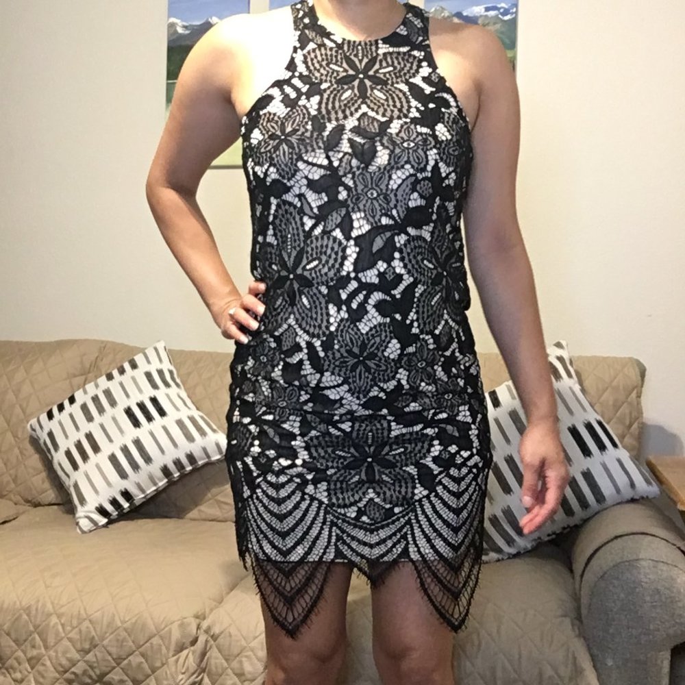 Express lace and nude dress